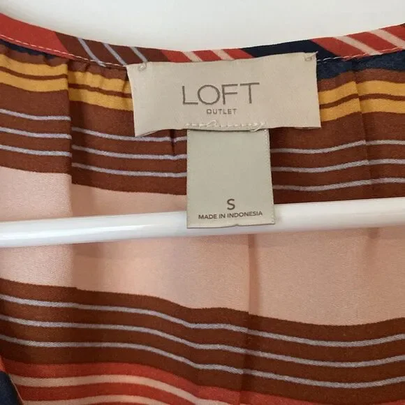 Loft Sleeveless Ruffle Collar Striped Blouse Size Small - Picture 2 of 8